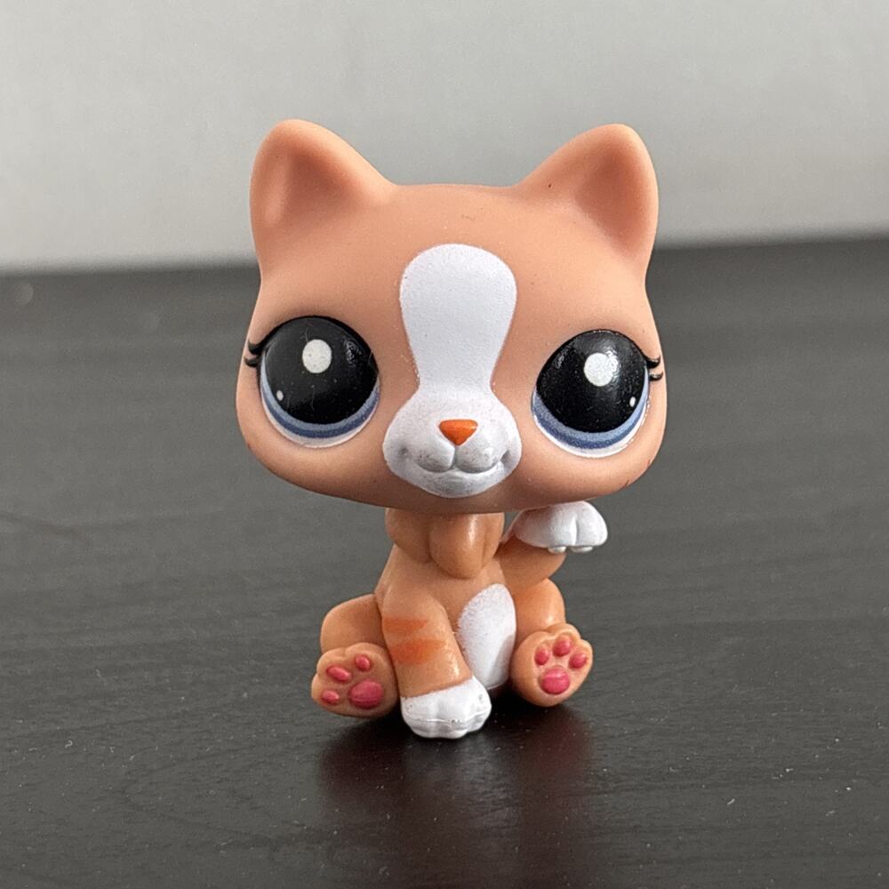 LPS Hasbro Orange Striped Lucky Cat Paw Up #2095 - Littlest Pet Shop Bobble Head